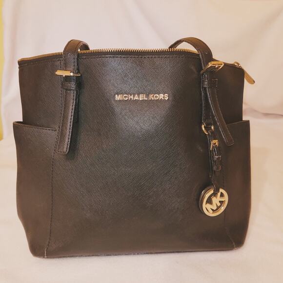 Michael By Michael Kors Leather Jet Set Black Tote Bag Purse - Picture 1 of 8
